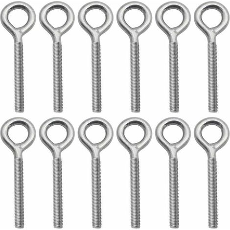Lot de 12 Boulons- M6 à Oeil en 304 Acier Inoxydable Vis à Anneau Piton à Visser pour Balançoire Machine Extérieure (1/4)