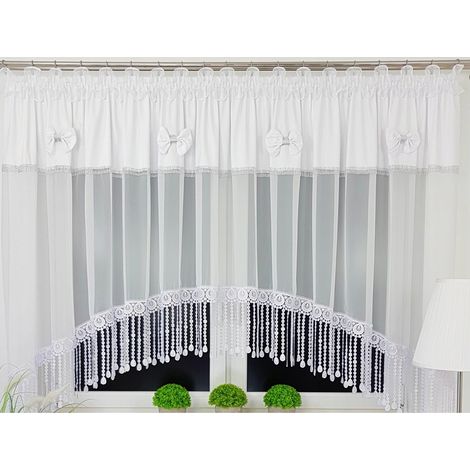 Rideau décoratif à nœuds, large dentelle guipure et strass - 400 x 160 cm (1/5)