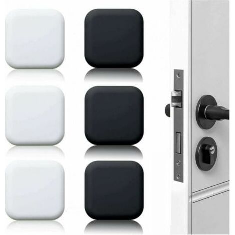 Pack of 6 Large Self-Adhesive Rubber Wall Door Stops, White/Black 45 x 45 mm, Wall Stops and Door Stops for Door Handles (1/4)