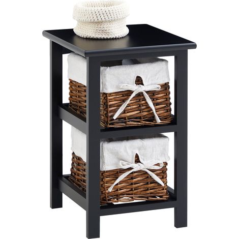 Idimex – Table de chevet avec 2 paniers en osier – Bois de paulownia lasuré noir – Style campagne – Dimensions tiroirs 18x15x26cm