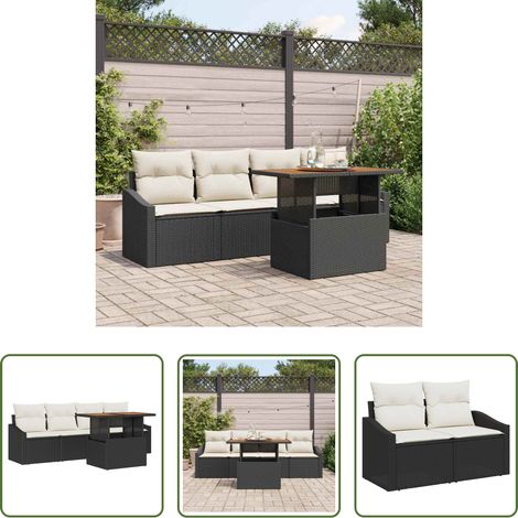 Canapé poly rotin - Ensemble de canapé de jardin avec coussin 5 pcs Noir Poly rotin (1/5)