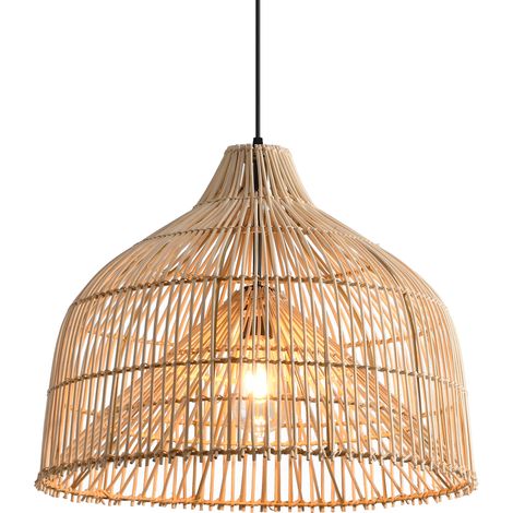 Parrot Uncle Rattan Pendelleuchte 50 cm Vogelkäfig Boho Hängelampe E27 höhenverstellbar, für Esszimmer Wohnzimmer, ohne Leuchtmittel