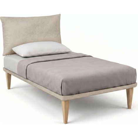 Letto 1 Piazza e Mezza con Rete Rivestita 120x200 cm Microfibra Sabbia Tessis Testata Soft (1/5)
