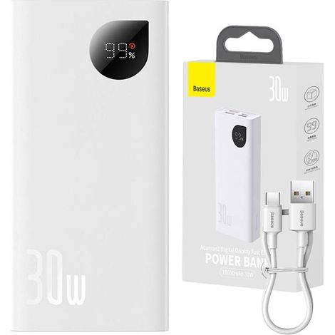 Powerbank Adaman2 da 10000 mAh con display digitale, 2 porte USB-A / 1 porta USB-C, 30 W, colore bianco. (1/5)