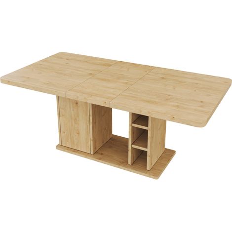 Ausziehbarer Esstisch 140/180 x 80 cm mit Stauraum aus MDF in Eichenoptik MODENUIT (1/5)