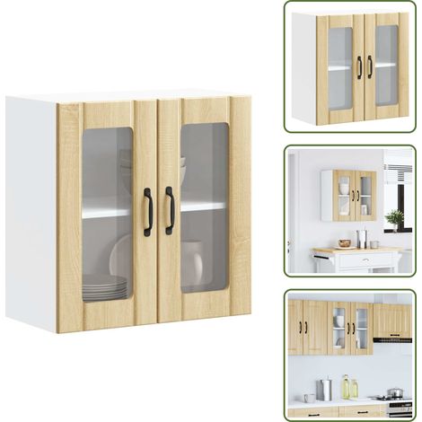 The Living Store Armario de cocina de pared con puerta de cristal "Lucca" de, roble Sonoma, madera de ingeniería - Armario de pared