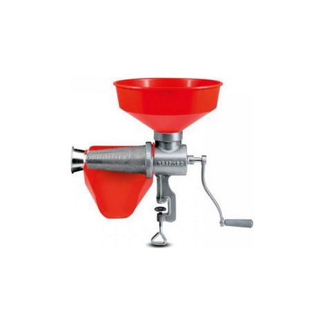 Presse tomate manuelle n°5 – Trémie en aluminium moulé – Cône inox 22 cm – Grille filtre 1,5 mm – Collecteur Ø 26 cm – Reber