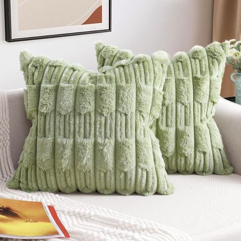 Lot de 2 Housse Coussin 45x45 Fausse Fourrure Coussin Canape Douce Moelleuse Housse de Coussin Moderne Décoration pour Salon,Canapé,Chambre à Coucher,Vert (1/5)