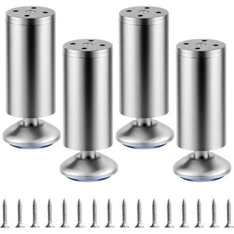 4 Pcs Pied de Meuble Reglable 0-15mm, 15cmPied Meuble Reglable, Pieds de Table de Nivellement pour Meubles, Pieds de Meubles Réglables en Acier INOX pour Chaises Lit Canapé Placard Armoires (1/5)