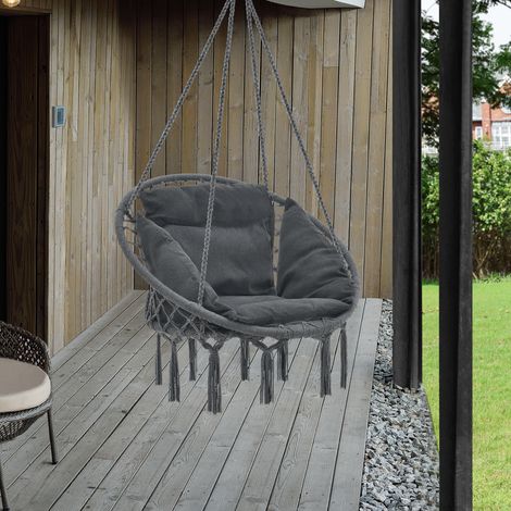 Hamaca Silla Colgante con Cojín de Asiento Kailua Algodón Poliéster Gris oscuro [casa.pro]® (1/5)