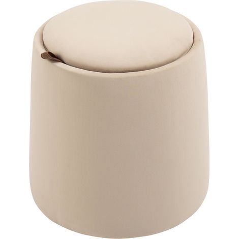 Coussin/tabouret de rangement en velours givré, couvercle double face, diamètre 44 x 47,5 cm, Beige (1/5)
