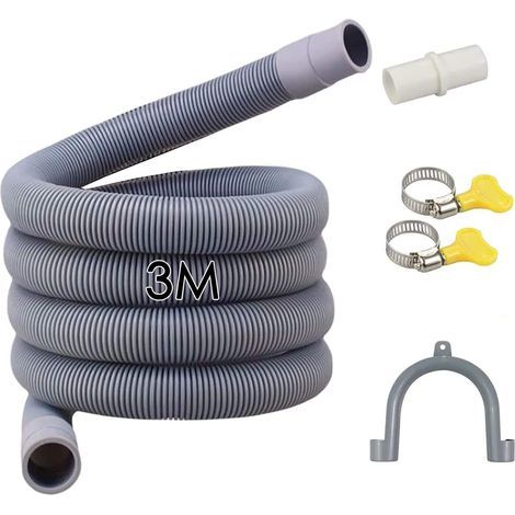 Tuyau Lave-Linge 3m, Rallonge de Tuyau de Vidange, Tuyau Vidange pour Machine à Laver, Avec Raccord Tuyau Vidange et 2 Clips Tuyau , Pour Laveuse, Lave-Vaisselle et Sécheuse (3M) (1/5)