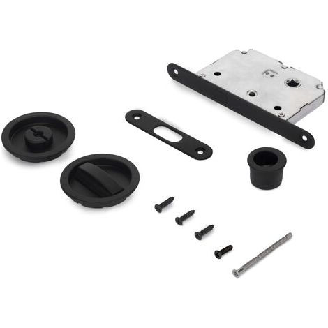 Emuca Kit de Loqueteaux avec pêne rond pour porte coulissante, diamètre 57mm, Acier, Peint en noir (1/5)