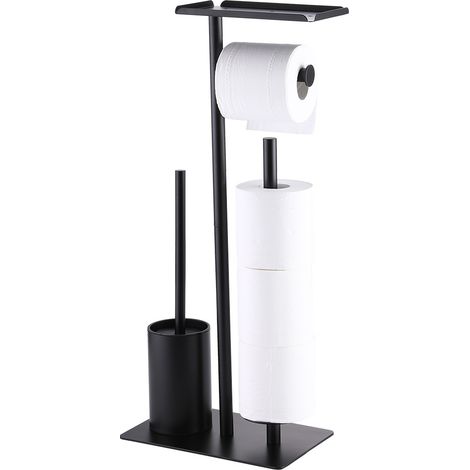 Porte-papier toilette vertical pour 3 rouleaux avec petit disque et brosse WC Noir (1/5)
