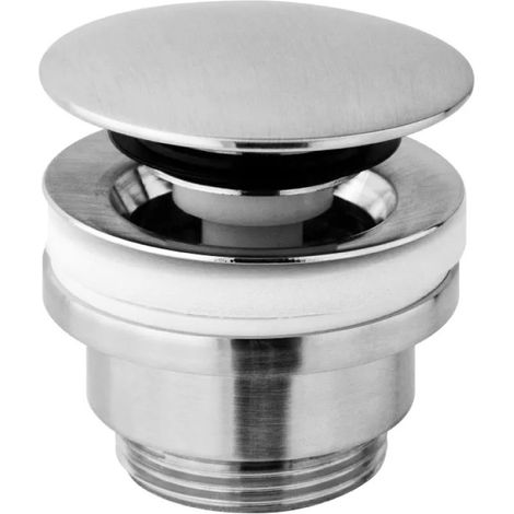 PILETTA DI SCARICO CLICK CLACK IN OTTONE STEEL LOOKING PER LAVABO O BIDET CON TAPPO TONDO STEEL LOO - 11/4 - STEEL LOOKING - PAF