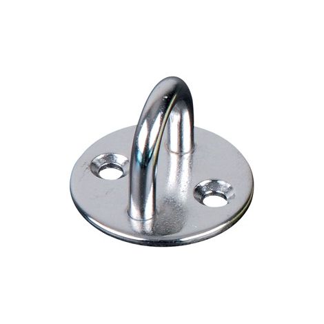 Deco Fer Forge – Platine ronde inox 304 avec anneau 40mm – Épaisseur 3mm – Fixation murale pour câbles de garde-corps – 2 trous pour vis