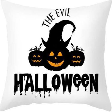 Housse de coussin - - Halloween - 45x45 cm - Peau de pêche - Motif lettres noires (1/3)