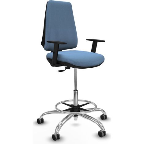 Taburete Elche CP bali azul cielo brazos 1D base cromada ruedas 65mm engomadas
