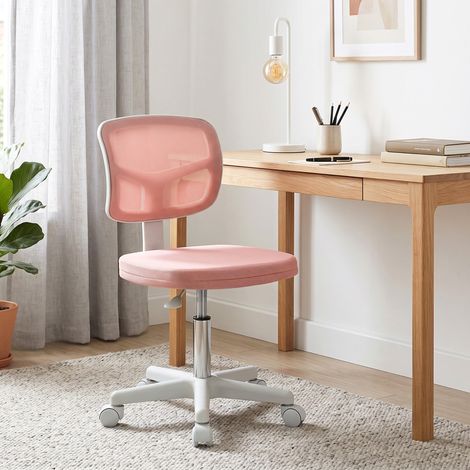 Chaise bureau ergonomique sans bras pivotante, fauteuil dossier courbé en filet avec roulettes, rose (1/5)