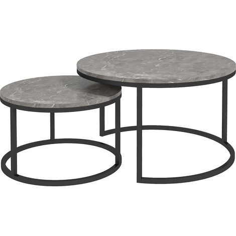 Lot de 2 tables gigognes ASHLEY grises et noires (1/5)