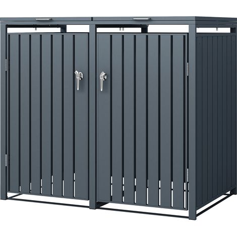 Ml-Design – Cache-poubelle pour 2 poubelles 240L – Acier inoxydable anthracite – Dimensions 132x80x116,3 cm – Couvercle rabattable avec ouverture assistée