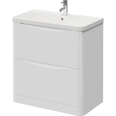 Vela Gloss White 800mm 2 Drawer Vanity Unit with Leni Basin