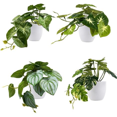 4 Pièces Mini Plantes Artificielles Verdure Plastique Faux Plantes avec Pot (1/5)