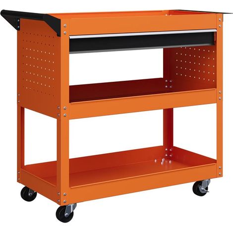CARRELLO PORTA ATTREZZI CON MANICO LATERALE. CASSETTO E 3 RIPIANI IN ACCIAIO. 82X35X76 CM. ARANCIONE (1/5)