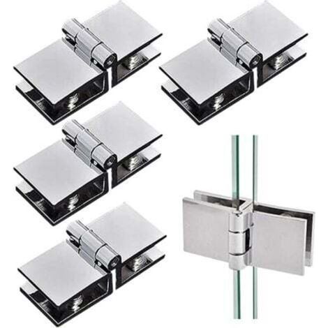 Charnières pour porte de douche en verre – Lot de 4 charnières pivotantes 180° double face, pince réglable en alliage de zinc, épaisseur verre 5–8 mm (1/4)
