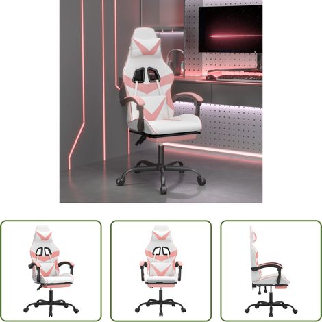 Gamingstuhl mit Fußstütze - Gaming-Stuhl mit Fußstütze Drehbar Weiß & Rosa Kunstleder (1/5)