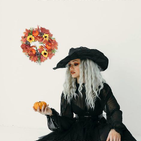 Couronne d'Halloween, guirlande décorative pour la maison, 2 pièces, citrouille orange et tournesol