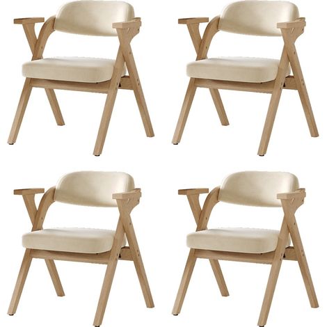 Chaise salle à manger pliante velours bois massif - 4 pièces beige - Confort conférence, design moderne, siège velours