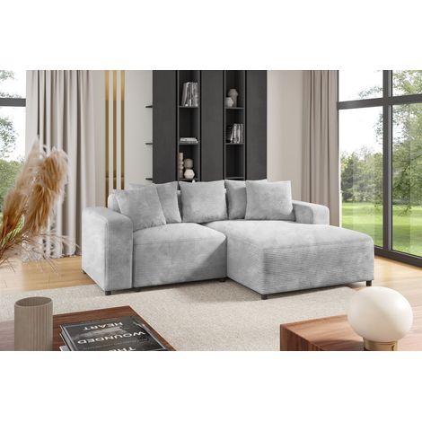 Ecksofa Designersofa Sofa MEGAN XS in Stoff Poso Hellgrau Ottomane Rechts (1/2)