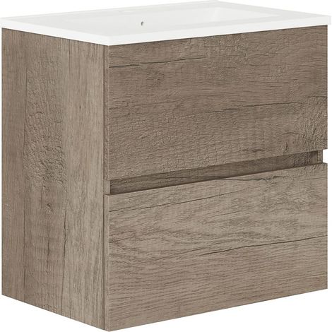 Ensemble de Salle de Bain Natura - Meuble de Salle de Bain à Fond réduit avec lavabo en céramique - Distribution Deux tiroirs - Meuble monté - Deux tiroirs sans Miroir - Fond 39 cm - 50 cm (1/5)