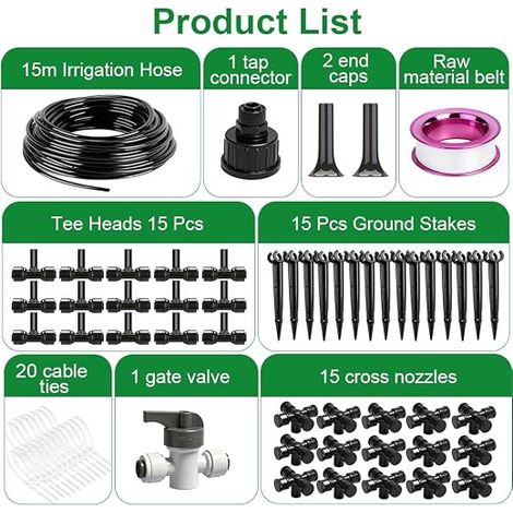 Garden Irrigation System, Drip Irrigation Kit, Drip Pipe, Automatic Watering Kit for Garden, Drip Watering for Garden, Lawn, Vegetable Garden, Greenhouse (1/4)