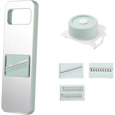 Couteau à légumes multifonction acier inoxydable hachoir manuel domestique pour cuisine vert menthe, 3 lames (tapis antidérapant, protecteur de main) (1/5)