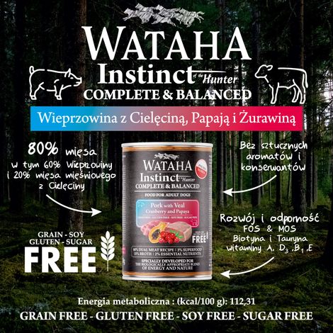 Wataha Instinct 80% maiale con vitello, papaya e mirtilli rossi 400 g (1/2)