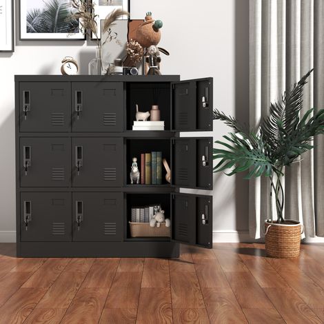 Armadio metallico a 9 scomparti con serratura, nero, H 100 x L 90 x P 40 cm (1/5)