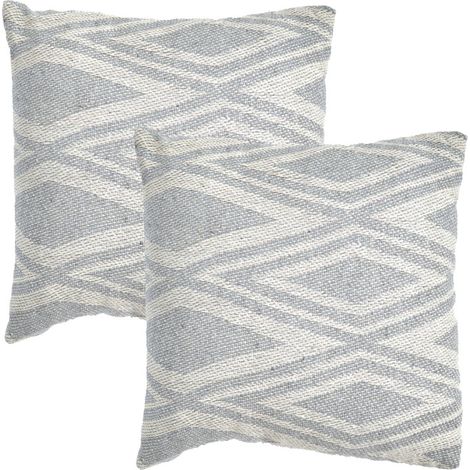 Lot 2 coussins carrés 40 x 40 cm coton brodé de losanges gris - BEAM (1/5)