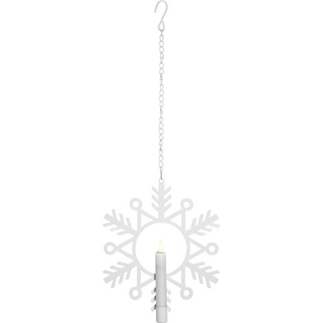 Star Trading Décoration Flamme Snow, flocon de neige, lampe décorative, métal, blanc, LED, minuterie, blanc chaud, 29 cm