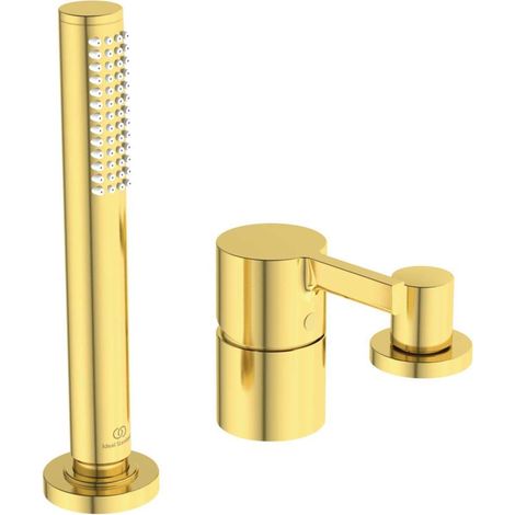 Miscelatore bordo vasca 3 fori JOY senza bocca Oro spazzolato con doccetta a comando e deviatore IDEAL STANDARD (1/2)