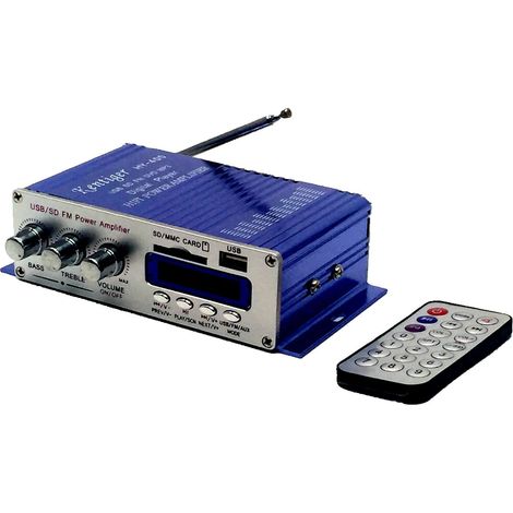 HY 400 Mini Amplifier with USB Flash Drive/SD Memory Card Slot, 12V Motorcycle Amplifier -- HY-400 Blue (1/4)