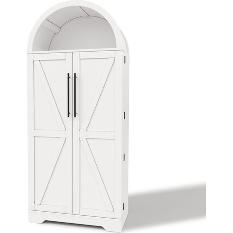 Aparador alto con arco 70x40x165 cm de MDF blanco con puertas y estantes abiertos (1/5)