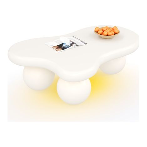 Table basse blanche style « Nuage » avec éclairage LED – 16 couleurs sélectionnables, design en forme de nuage, pieds arrondis : une touche élégante pour les salons modernes et les chambres d'enfants.