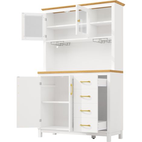 Credenza buffet MDF bianco 105,5x40x180 cm con LED, 4 porte e portabicchieri MODENUIT (1/5)
