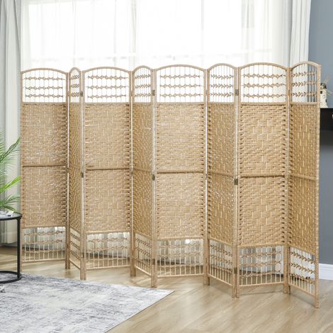 Paravent en bois naturel séparateur d'espace cloison pliable 8 panneaux 320x170cm pièce (1/5)