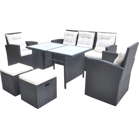 Maison Exclusive - 6-tlg. Garten-Essgruppe mit Kissen Poly Rattan (1/5)
