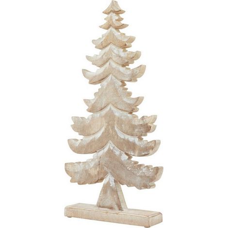 White Wash Collection Large Tiered Tree Decoration - Wood - L6 x W27 x H50 cm - Brown