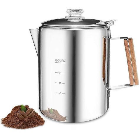 Kaffeemaschine mit Perkolationsfunktion für den Herd, Camping-Kaffeemaschine, Kaffeemaschine aus Edelstahl, 12 Tassen, ideal für Camping, Outdoor-Aktivitäten und Zuhause. (1/5)