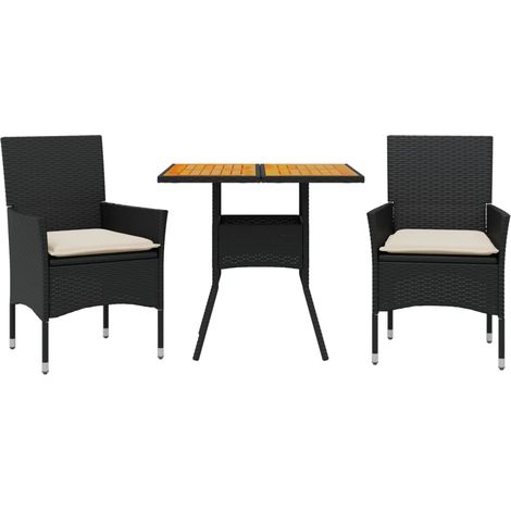 Maison Exclusive - 3-tlg. Garten-Essgruppe mit Kissen Schwarz Pol